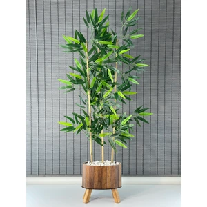 Ahşap Saksılı Ayaklı Elips Model Yapay Yoğun Yapraklı Dekoratif Bambu Ağacı 125CM 3 Gövde