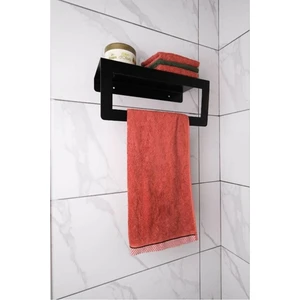 Siyah Havlu Tutacağı Raf Metal Havlu Askısı Mutfak Banyo Raflı Havluluk Metal Raflı Havluluk 30 cm