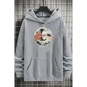Unisex Kanagawa Oki Nami Ura Baskılı Sweatshirt