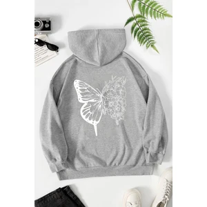 Unisex Drawing Butterflies Sırt Baskılı Sweatshirt