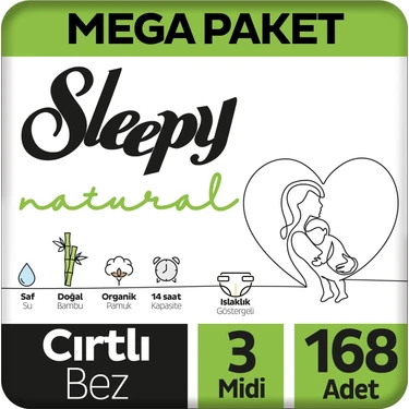 Sleepy Natural Mega Paket Bebek Bezi 3 Numara Midi 168