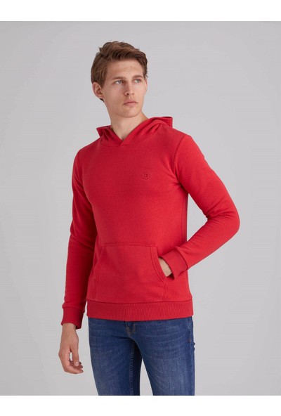 Dufy Kırmızı İçi Polarlı Kapüşonlu Erkek Sweatshirt Modern Fit