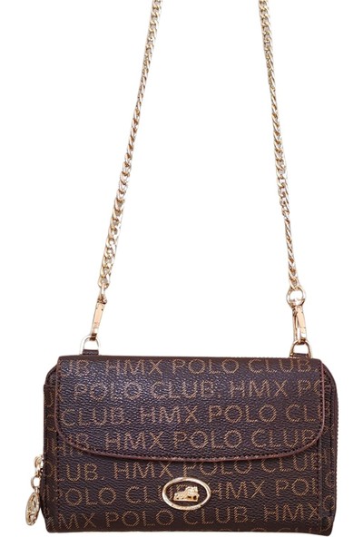 Hmx Polo Star Club Hmx Polo Açık Vizon Yazılı Telefon Bölmeli Askılı Kadın Deri Cüzdan Çanta
