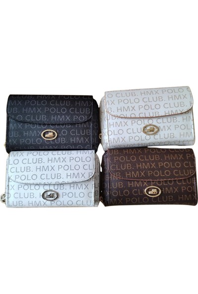 Hmx Polo Star Club Hmx Polo Açık Vizon Yazılı Telefon Bölmeli Askılı Kadın Deri Cüzdan Çanta