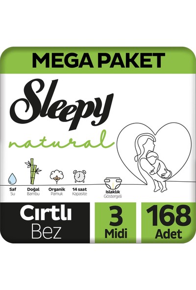 Sleepy Natural Mega Paket Bebek Bezi 3 Numara Midi 168 Adet