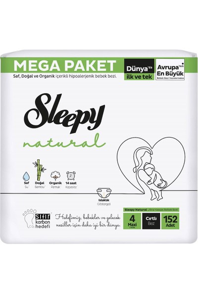 Sleepy Natural Mega Paket Bebek Bezi 4 Numara Maxi 152 Adet