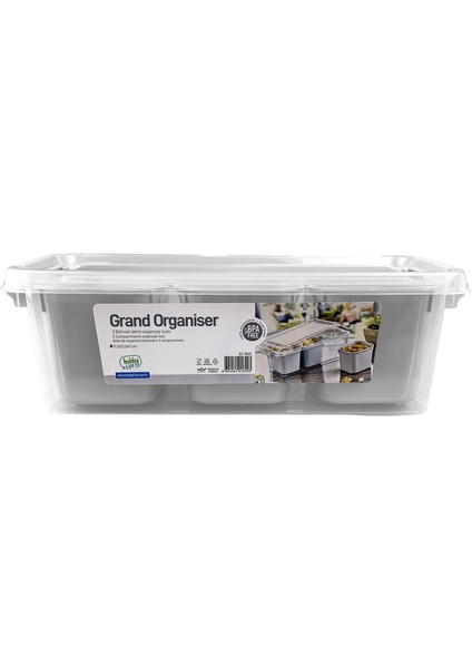 3 Bölmeli Derin Grand Organizer Kutu 1.8 Litre Gri
