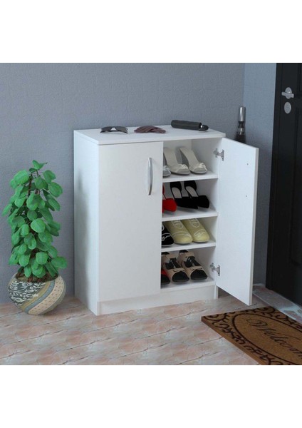4 Bölmeli Ayakkabı Dolabı Kapaklı Dolap