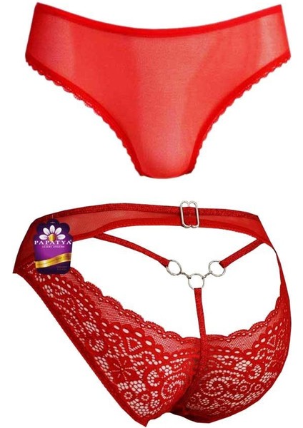 Kadın Arka Dantelli Transparan Zincir Detaylı Külot