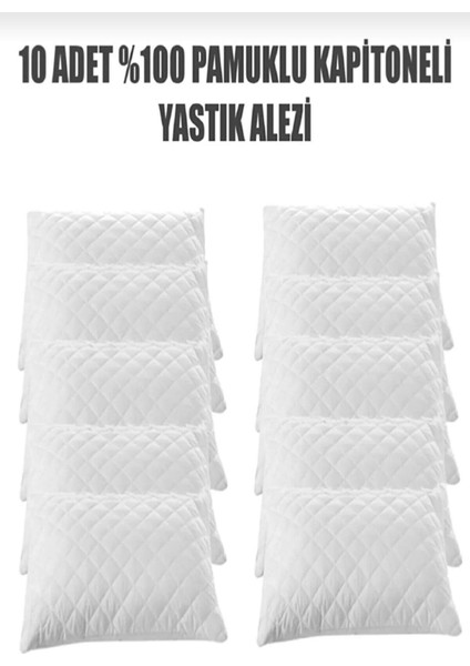 10 Adet Kapitoneli Sıvı Geçirmez Yastık Alezi Yastık Koruyucu Yastık Kılıfı Pamuklu Beyaz 50 x 70 cm