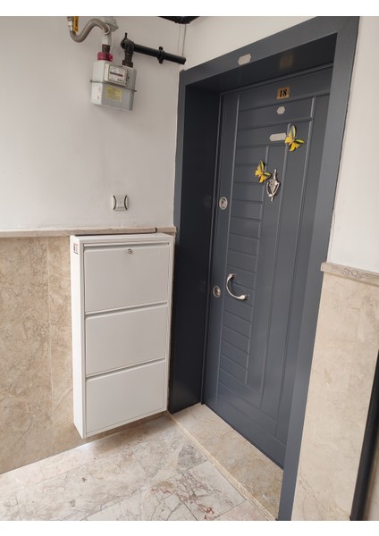 3 Kapaklı Kilitli Metal Ayakkabılık