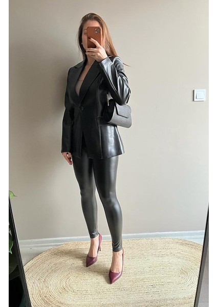 Yüksek Bel Içi Şardonlu Kışlık Mat Deri Tayt fiyatları