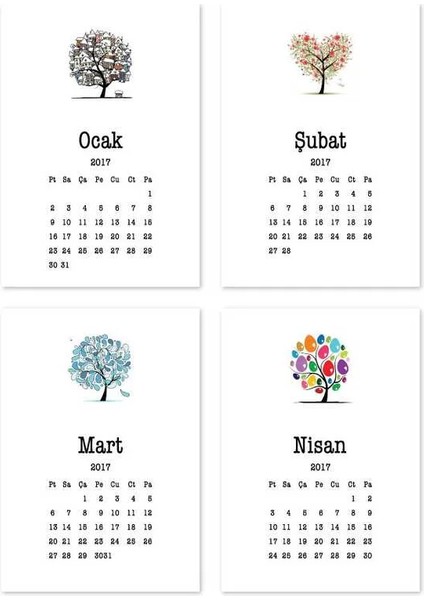 12'li Aylar Mevsim Ağaç Takvim Defter