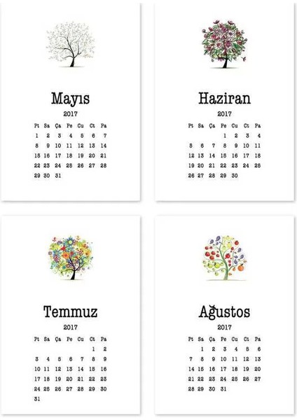 12'li Aylar Mevsim Ağaç Takvim Defter