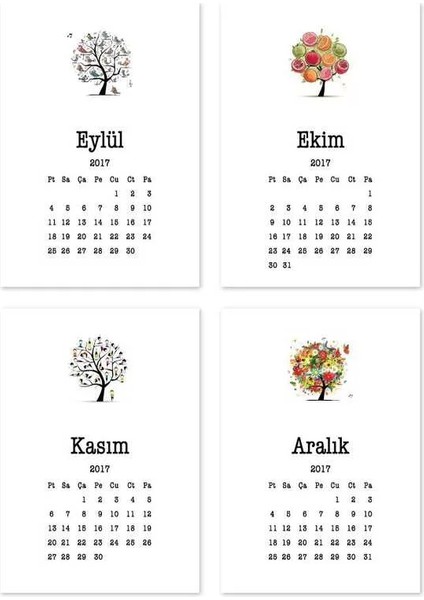 12'li Aylar Mevsim Ağaç Takvim Defter