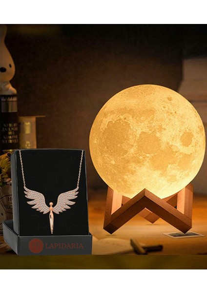 3D Ahşap Standlı Ay Gece Lambası Melek Kolye Küre LED Başucu Lambası