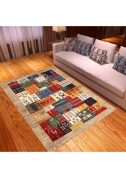 Mısır Motif Patchwork Özel Süngerli Yüzey - Deri Taban Halı modelleri