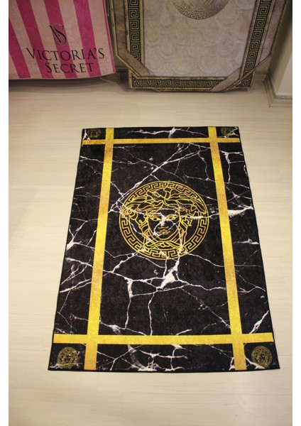 Medusa Motif Gold Şerit Süngerli Yüzey Versace Halı -Deri Taban fiyatları