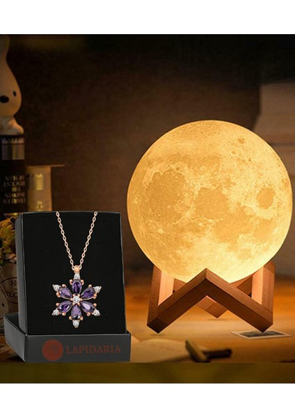 3D Ahşap Standlı Ay Gece Lambası Lotus Kolye Küre LED Başucu Lambası