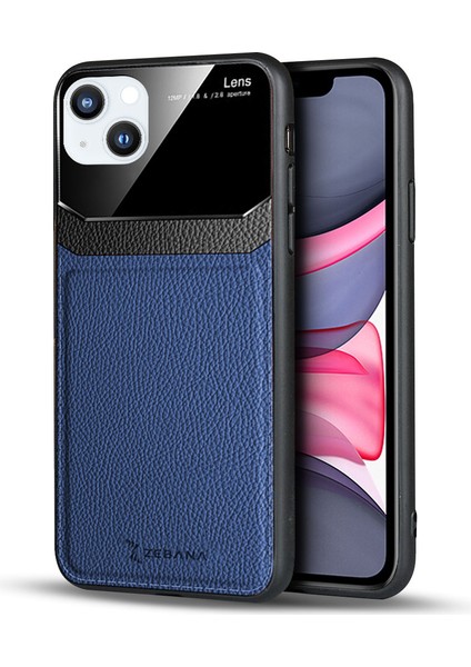 Apple iPhone 13 Mini Kılıf Zebana Lens Deri Kılıf Mavi