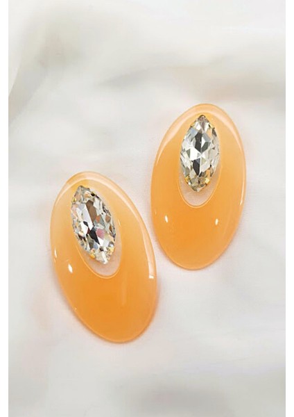 Modern Akrilik Taşlı Oval Küpe