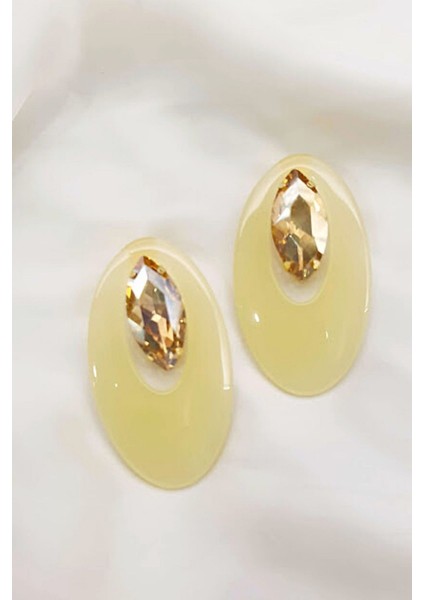 Modern Akrilik Taşlı Oval Küpe