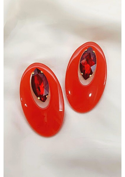 Modern Akrilik Taşlı Oval Küpe