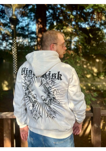 High Risk Baskılı Unisex Kapüşonlu Sweatshirt Şardonlu