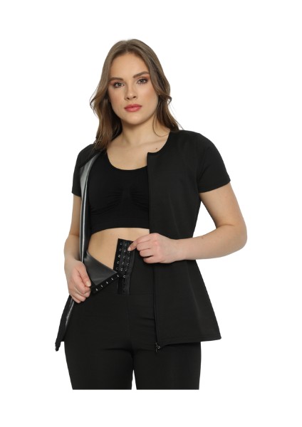 FİT1BEDEN Premium (3 Agraflı) Sauna Tayt+Yarım Kollu Fermuarlı Sauna Body Takım fırsatları