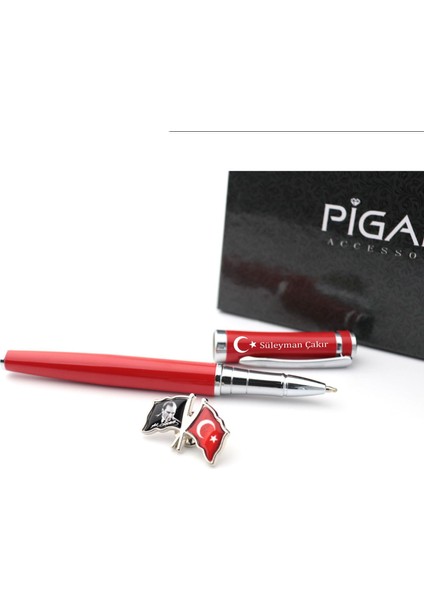Ayyıldız ve Atatürk Temalı Metal Rozet ve Isme Kişiye Özel Roller Kalem Seti