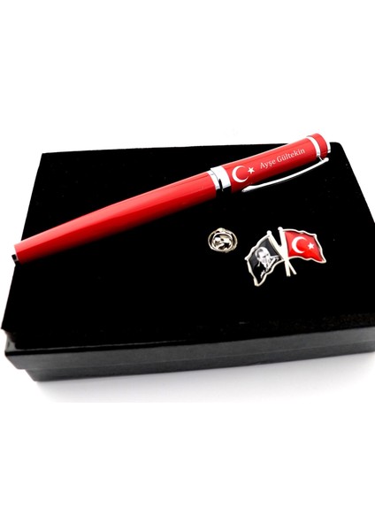 Ayyıldız ve Atatürk Temalı Metal Rozet ve Isme Kişiye Özel Roller Kalem Seti fiyatları