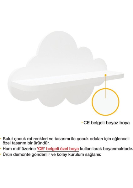 Çocuk Odası Duvar Rafı - Ahşap - Bulut fırsatları