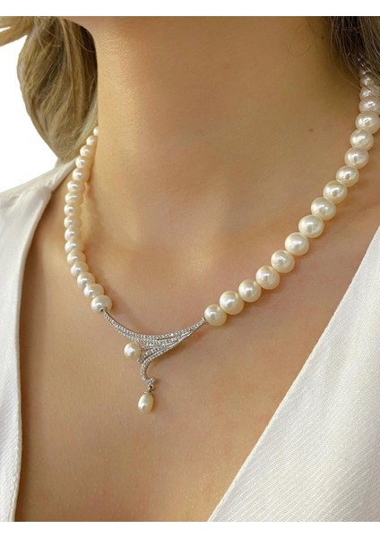 925 Ayar Gümüş Üst Kalite Özel Tasarım Inci Gerdanlık Kolye