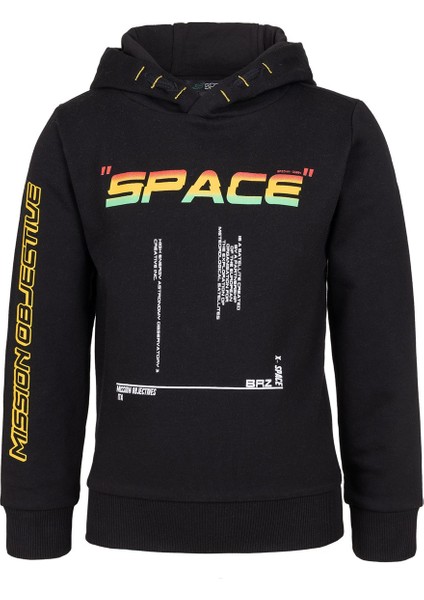 Space Baskılı Erkek Çocuk Kapüşonlu Sweatshirt