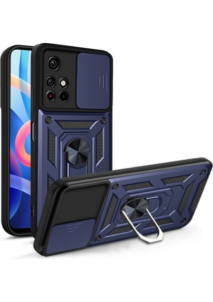 Xiaomi Redmi 10 2022 Kılıf Yüzüklü Standlı Kamera Korumalı + Ekran Koruyucu
