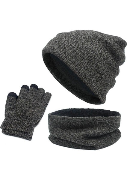 Kış Sıcak Şapka Eşarp ve Eldiven Seti Kadınlar Erkek Kız Erkekler Mekan Koyu (Yurt Dışından)