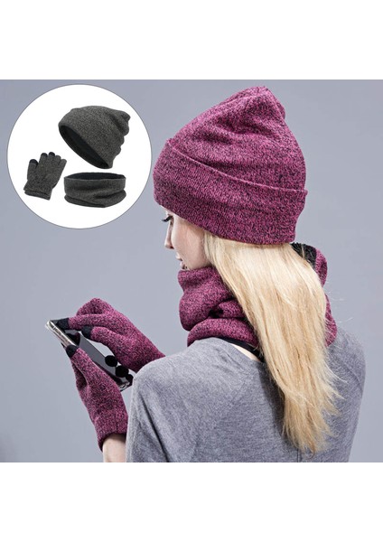 Kış Sıcak Şapka Eşarp ve Eldiven Seti Kadınlar Erkek Kız Erkekler Mekan Koyu (Yurt Dışından) indirimleri