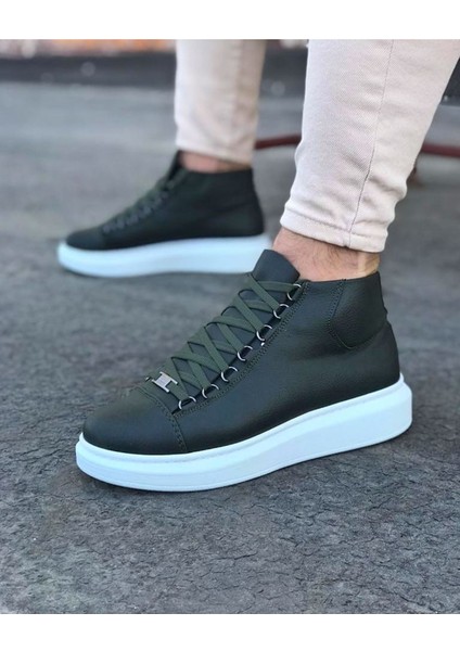 WG032 Haki Bağcıklı Sneakers Yarım Bilek Bot