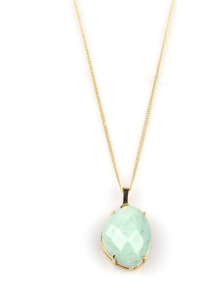 Amazonit Doğal Taş Gold Renkli Kolye