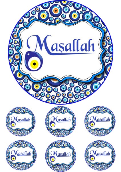 Yenilebilir Pasta Resmi Maşallah Pirinç Kağıdından 6-8-10 Kişilik Pastaya Uygun 16 cm