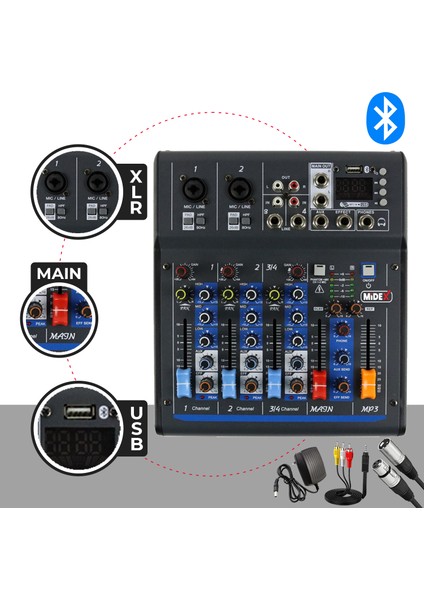 MDX-45S Ses Mikseri Stüdyo Kayıt Için 4 Kanal Ses Kartlı +48V Phantomlu Kayıt Mikseri