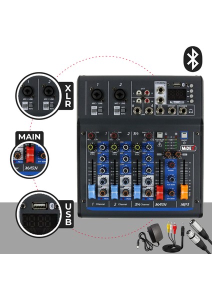 MDX-45S Ses Mikseri Stüdyo Kayıt Için 4 Kanal Ses Kartlı +48V Phantomlu Kayıt Mikseri