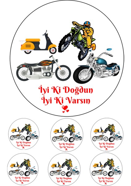 Yenilebilir Pasta Resmi Motor Modeli Pirinç Kağıdından 6-8-10 Kişilik Pastaya Uygun 16 cm