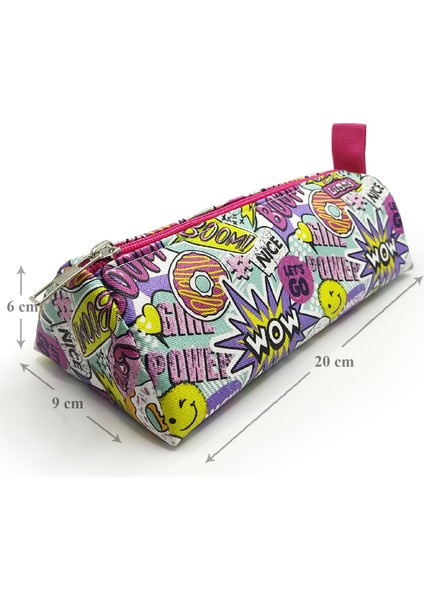 Kalem Kutusu Wow Oops Boom Smile Desenli Üçgen Kalemkutu Jumbo Vegan Deri Kalemlik