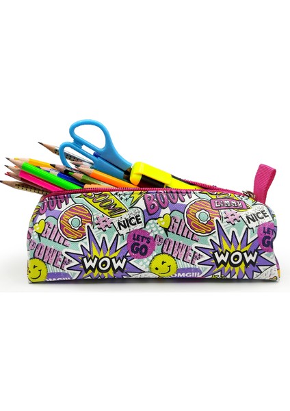 Kalem Kutusu Wow Oops Boom Smile Desenli Üçgen Kalemkutu Jumbo Vegan Deri Kalemlik fiyatları
