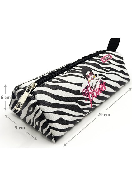 Kalem Kutusu Zebra Desenli Üçgen Kalemkutu Jumbo Vegan Deri Kalemlik - Siyah fiyatları