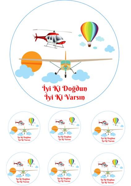 Yenilebilir Pasta Resmi Uçak ve Helikopter Pirinç Kağıdından 6-8-10 Kişilik Pastaya Uygun 16 cm fiyatları
