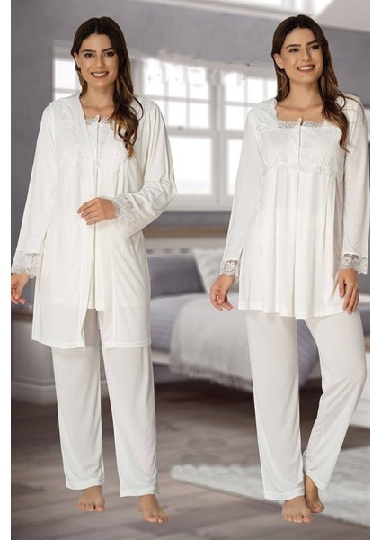 Model Sabahlıklı Lohusa Pijama Takımı 2401 Ekru Effortt