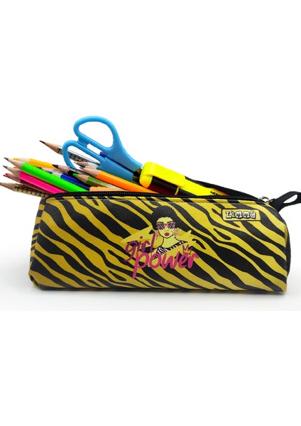 Kalem Kutusu Zebra Desenli Üçgen Kalemkutu Jumbo Vegan Deri Kalemlik - Siyahsarı