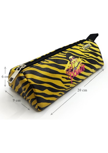 Kalem Kutusu Zebra Desenli Üçgen Kalemkutu Jumbo Vegan Deri Kalemlik - Siyahsarı fırsatları